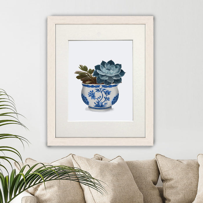 Echeveria in Blue 2, Chinoiserie Art Print, Canvas art | Print 14x11inch