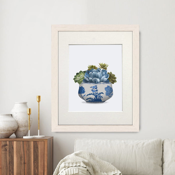 Echeveria in Blue 4, Chinoiserie Art Print, Canvas art | Print 14x11inch