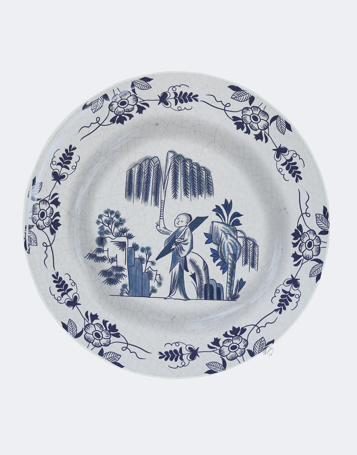 Chinoiserie Plate, Willow Tree In Blue, Art Print, Canvas Art — Fabfunky