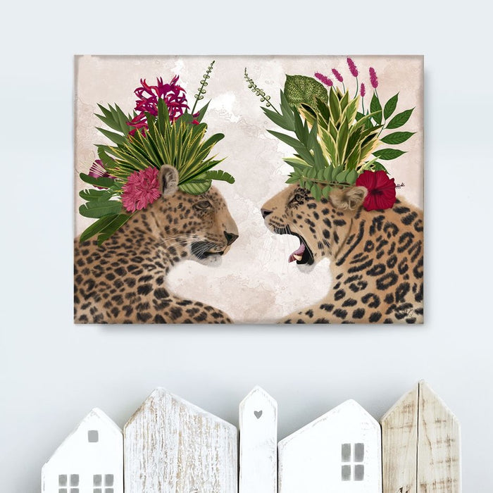 Hot House Leopards, Pair, Pink Green, Art Print