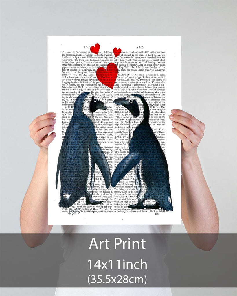 Penguin Reading Newspaper, Antiquarian Book Prints, Art Print, Wall Art —  FabFunky